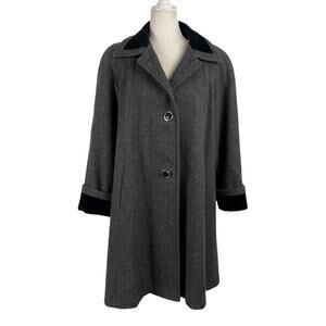 Vintage Jofeld Wool Blend Velvet Trim Black Pea Coat Size Medium Gray